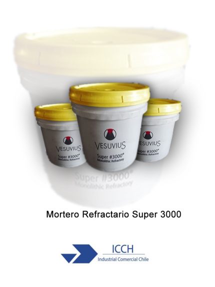 3 cubetas blancas con tapas amarillas de mortero refractario super 3000
