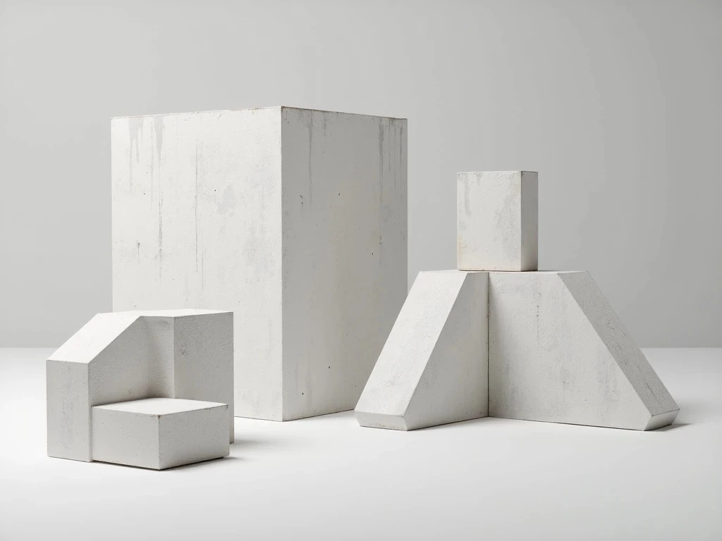 Figuras geométricas de hormigón en fondo gris